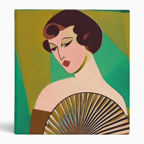 Art Deco Modern Lady with a Fan 3 Ring Binder