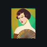 Art Deco Modern Lady with a Fan Canvas Print<br><div class="desc">Canvas in a modern,  semi-abstract,  Art Deco inspired portrait of a demure  lady,  holding a fan,  against a jade green and gold colored background</div>