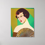 Art Deco Modern Lady with a Fan Canvas Print<br><div class="desc">Canvas in a modern,  semi-abstract,  Art Deco inspired portrait of a demure  lady,  holding a fan,  against a jade green and gold colored background</div>