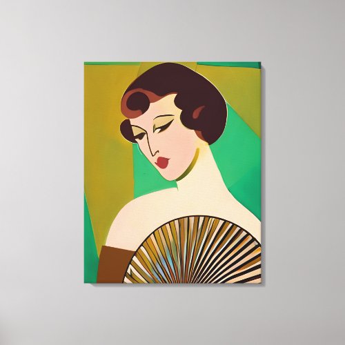 Art Deco Modern Lady with a Fan Canvas Print