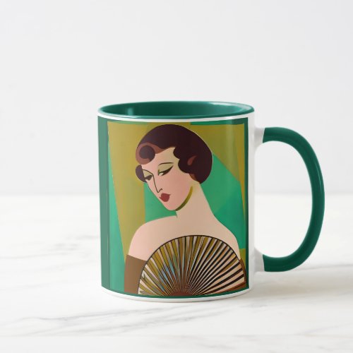 Art Deco Modern Lady with a Fan Mug