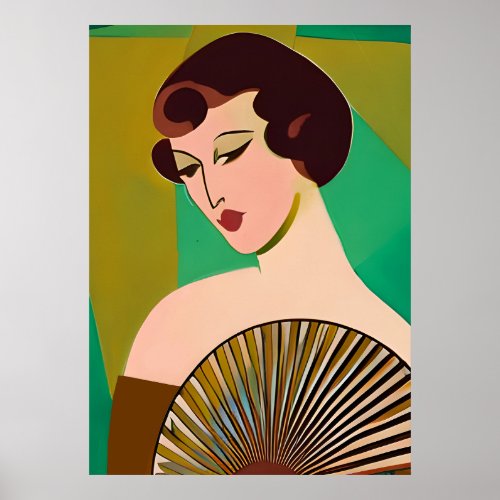 Art Deco Modern Lady with a Fan Poster