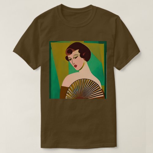 Art Deco Modern Lady with a Fan T_Shirt