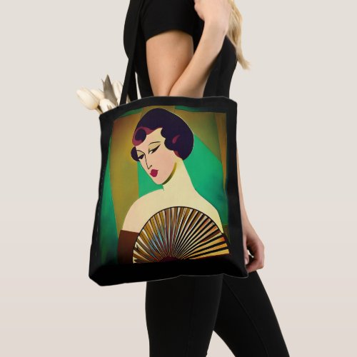 Art Deco Modern Lady with a Fan Tote Bag