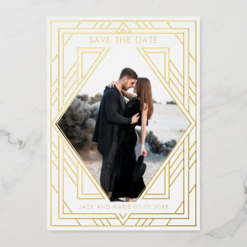 Art Deco Modern Save the Date Foil Holiday Card