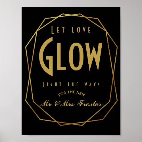 Art Deco Modern style Let love glow wedding party Poster