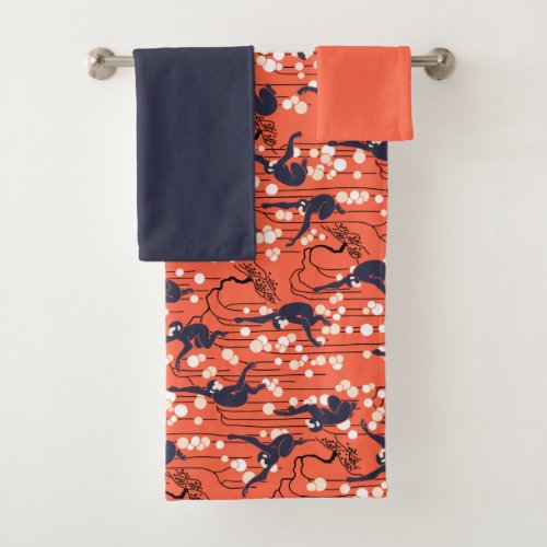 Art Deco Monkeys original colors Bath Towel Set