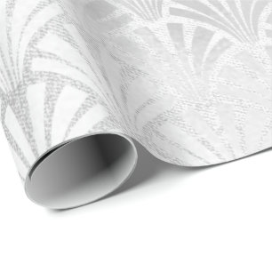 Art Deco Monochrom Silver Gray Scales Seashells Wrapping Paper