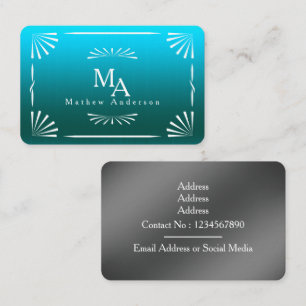 Art Deco Monogram Blue Personal  Business Card