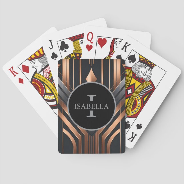 Art Deco Monogram Circle Name Design Poker Cards (Back)
