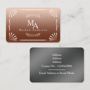 Art Deco Monogram Copper Personal  Business Card