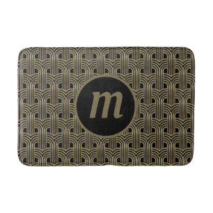 Art Deco Monogram Gold and Black Bath Mat