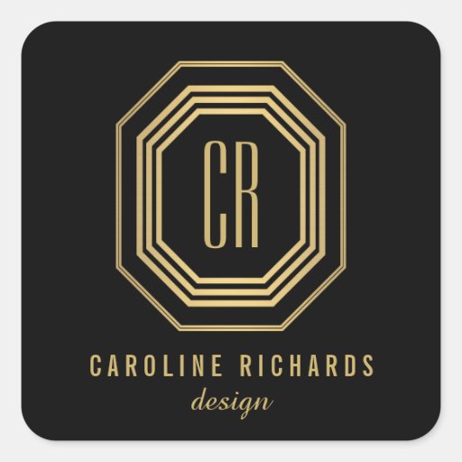 Art Deco Monogram Gold/Black Personalized Stickers | Zazzle