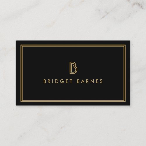 ART DECO MONOGRAM INITIAL LOGO in GOLD and BLACK Business Card Template