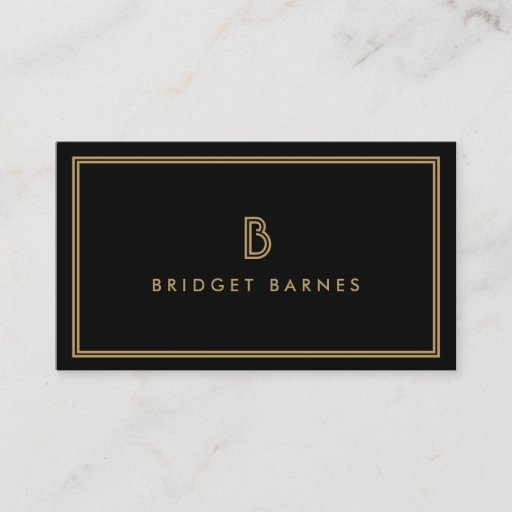 Customizable ART DECO MONOGRAM INITIAL LOGO in GOLD and BLACK Business Card Template