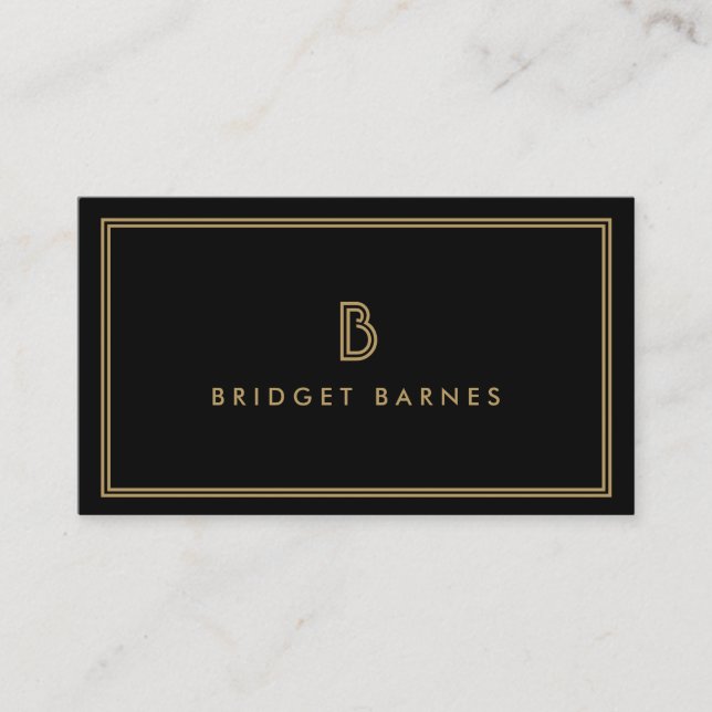 ART DECO MONOGRAM INITIAL LOGO in GOLD and BLACK Business Card (Front)