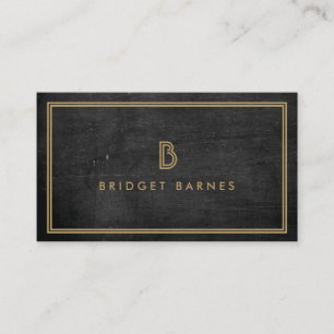 ART DECO MONOGRAM INITIAL LOGO in GOLD on DK WOOD Business Card