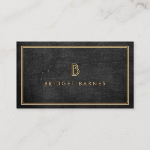 ART DECO MONOGRAM INITIAL LOGO in GOLD on DK WOOD Business Card Template