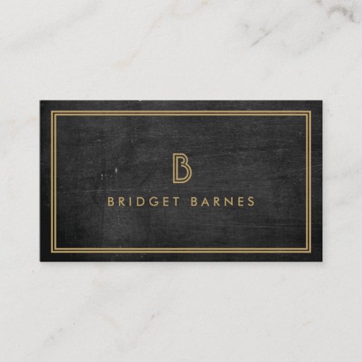 Customizable ART DECO MONOGRAM INITIAL LOGO in GOLD on DK WOOD Business Card Template