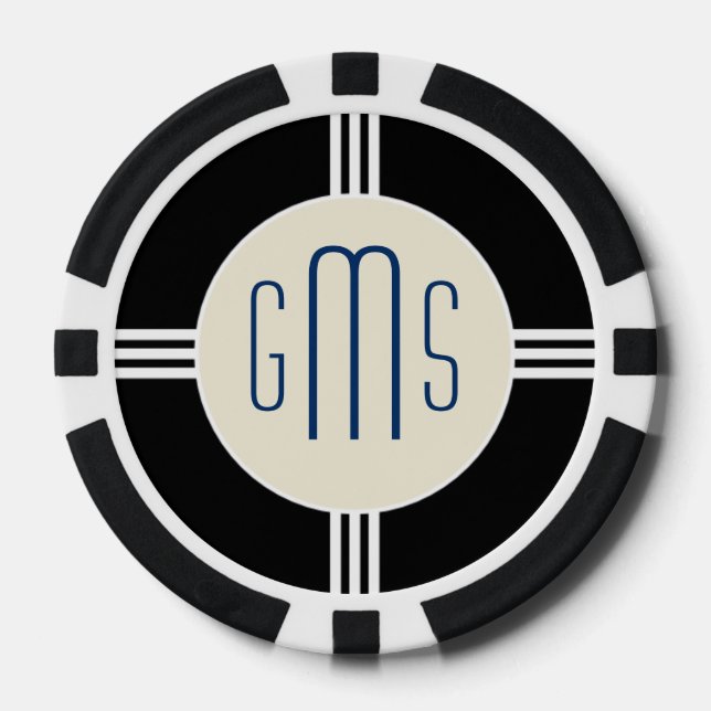 Art Deco Monogram Initials Personalized Poker Chip (Front)