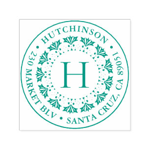 Art Deco Monogram Round Family Name Return Address Self-inking Stamp