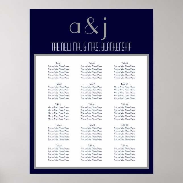 Art Deco Monogram Wedding 150 Guest Seating Chart (Front)