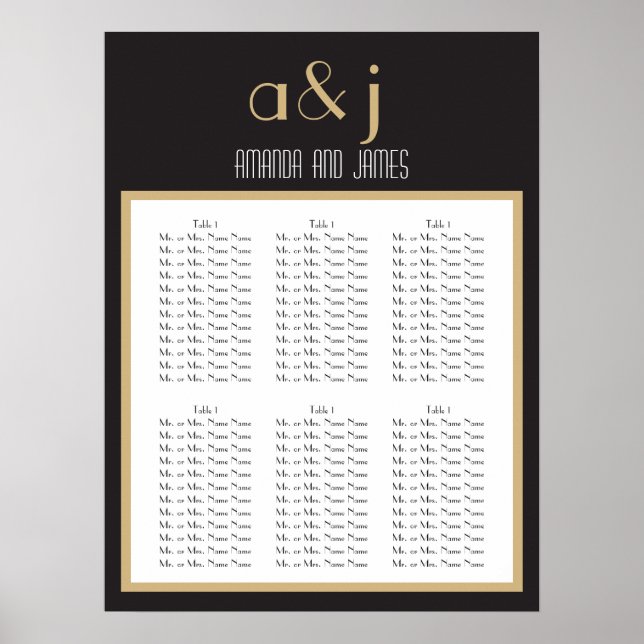 Art Deco Monogram Wedding Seating Chart (Front)