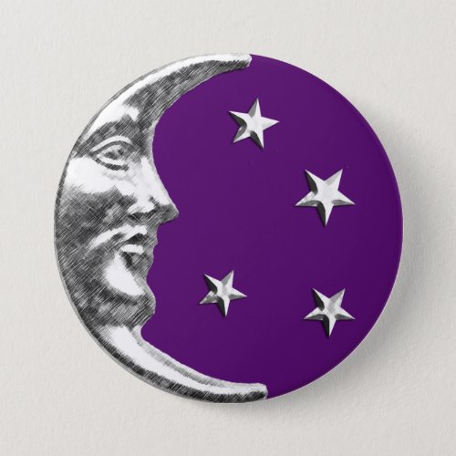 Art Deco Moon and Stars _ Amethyst Purple  Silver Button