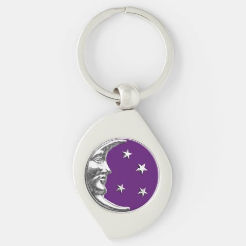 Art Deco Moon and Stars _ Amethyst Purple  Silver Keychain