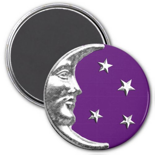 Art Deco Moon and Stars _ Amethyst Purple  Silver Magnet