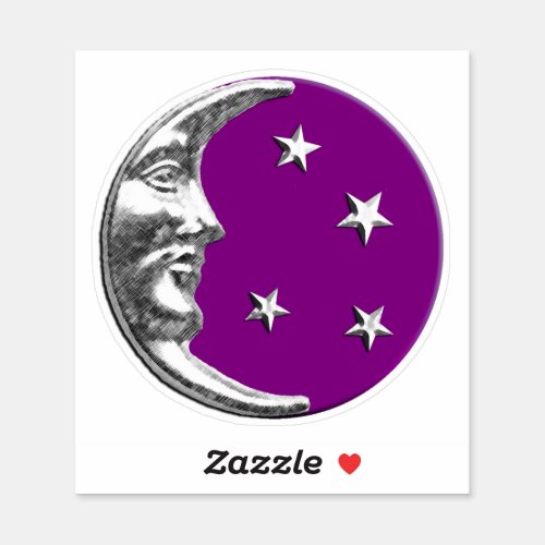 Art Deco Moon and stars _ Amethyst Purple  Silver Sticker