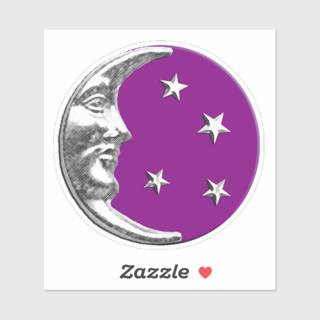 Art Deco Moon and stars - Amethyst Purple & Silver Sticker (Sheet)