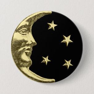 Art Deco Moon and Stars - Black and Gold Button