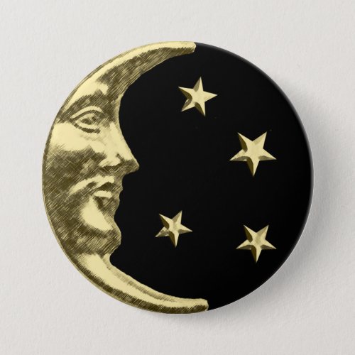 Art Deco Moon and Stars _ Black and Gold Button
