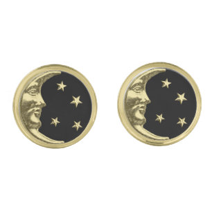Art Deco Moon and Stars - Black and Gold Cufflinks