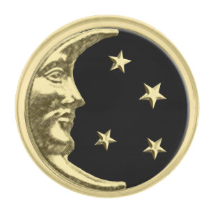 Art Deco Moon and Stars - Black and Gold Gold Finish Lapel Pin