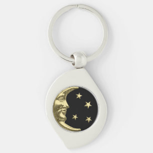Art Deco Moon and Stars - Black and Gold Keychain