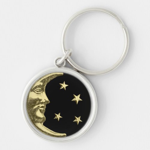 Art Deco Moon and Stars _ Black and Gold Keychain