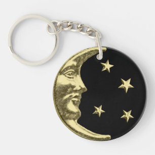 Art Deco Moon and Stars - Black and Gold Keychain
