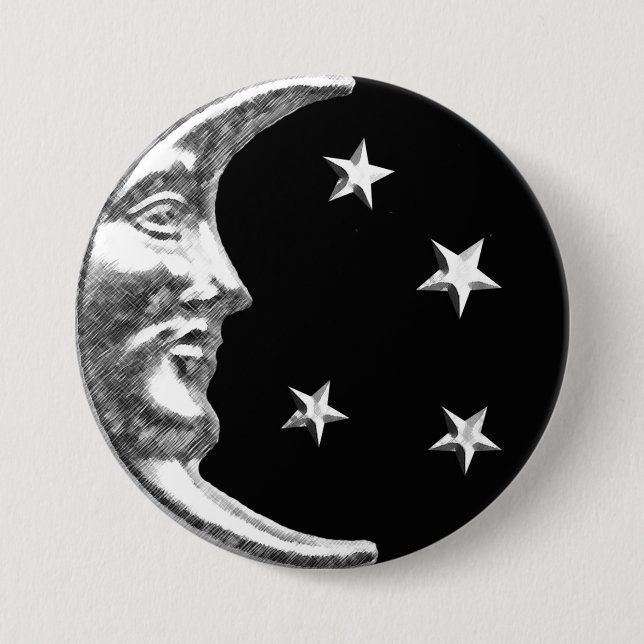 Art Deco Moon and Stars - Black and Silver Button (Front)
