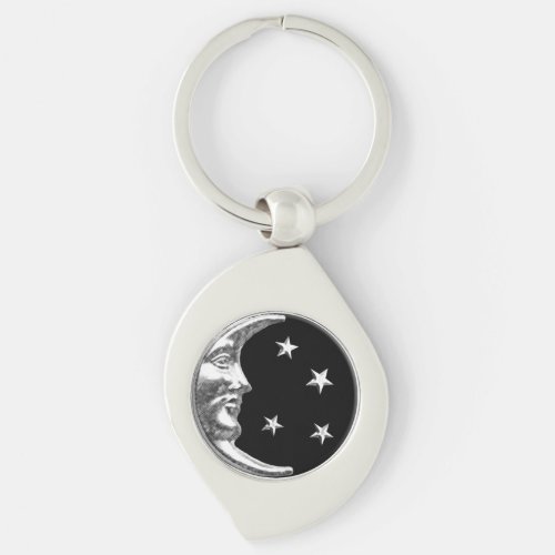 Art Deco Moon and Stars _ Black and Silver Keychain