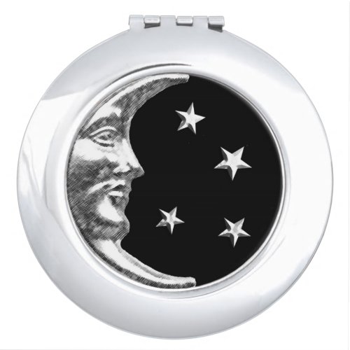 Art Deco Moon and Stars _ Black and Silver Mirror For Makeup