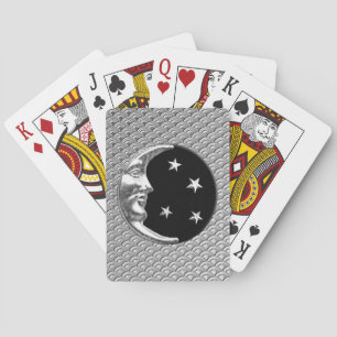 Art Deco Moon and Stars, Black and Silver Poker Cards