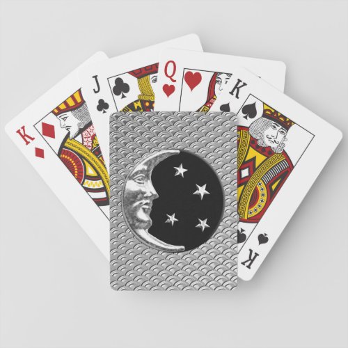 Art Deco Moon and Stars Black and Silver Poker Cards