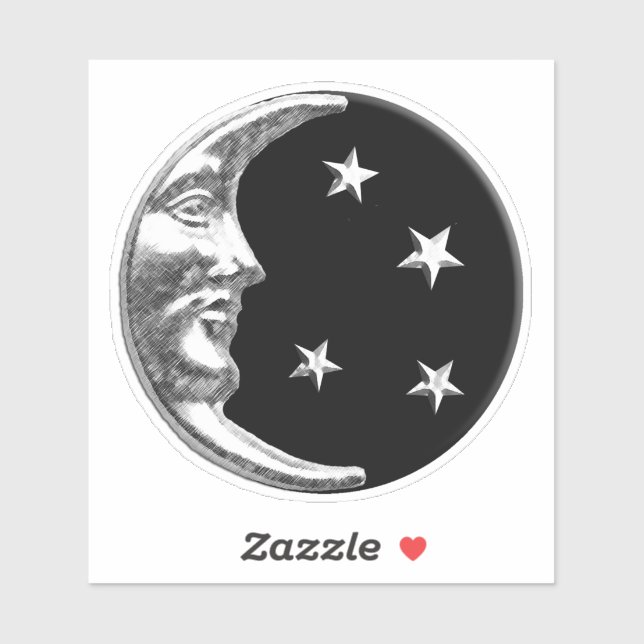 Art Deco Moon and stars - Black and Silver Sticker (Sheet)