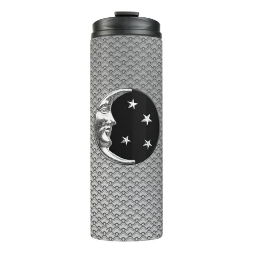 Art Deco Moon and Stars Black and Silver Thermal Tumbler