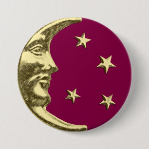 Art Deco Moon and Stars - Burgundy and Gold Button