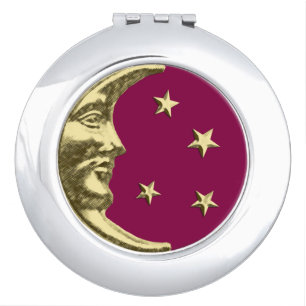 Art Deco Moon and Stars - Burgundy and Gold Compact Mirror