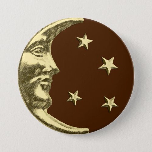 Art Deco Moon and Stars _ Chocolate Brown  Gold Button