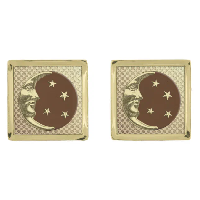 Art Deco Moon and Stars, Chocolate Brown & Gold Cufflinks | Zazzle